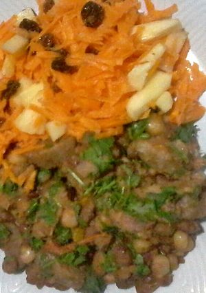 A picture of Sultanas,carrots& pineapple salad with Githeri.
