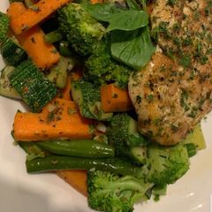 A picture of Green veg and Chicken salad.