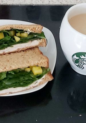 A picture of My Sliced Chicken with Spinach and Yellow Sweet Pepper Sandwich.