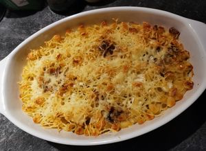 Une photo de Gratin de pâtes et reste de poulet 🍗