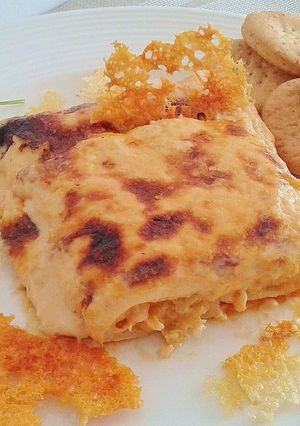 Foto principal de Canelones rellenos de puerros y langostinos con bechamel de romesco