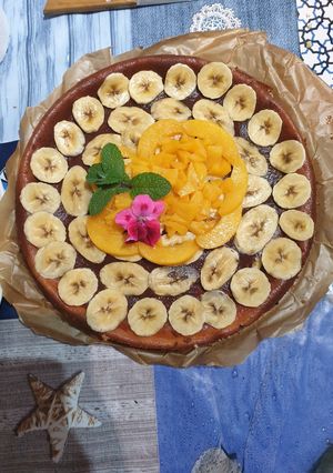 Una foto de Tarta de melocotón y plátano 🍑🍌