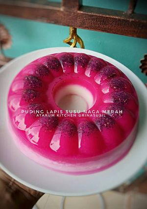 Foto resep Puding lapis susu naga merah