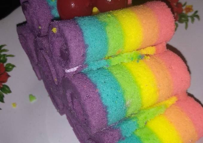 Resep Rainbow mini Roll cake (cemilan anak, temen arisan juga boleh), Lezat Sekali