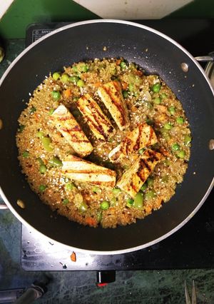 A picture of Quinoa Rice with grilled Cottage Cheese.