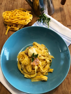 Foto di Fettuccine zucca, speck e scamorza