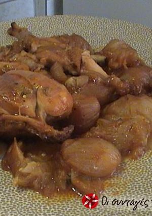 A picture of Rabbit stifado in the oven.