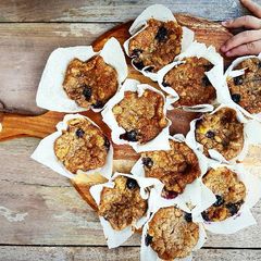 A picture of Banana and Blueberry Muffins.