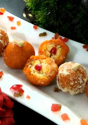 A picture of Homemade mawa stuffing Gajar (carrot) laddu.
