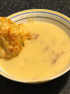 A picture of Baked Potato Soup in the Crockpot.