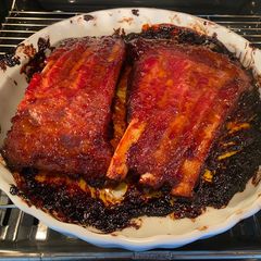 A picture of Pork Belly Spare Ribs with Sweet & Sticky BBQ Basting Sauce.