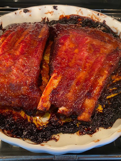 A picture of Pork Belly Spare Ribs with Sweet & Sticky BBQ Basting Sauce.