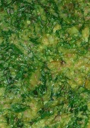 A picture of Blendend Chicken with kales.