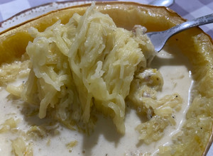 Una foto de Zapallo tallarín con queso y crema