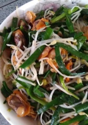 Hình của món Sò quyết xào giá hẹ.
