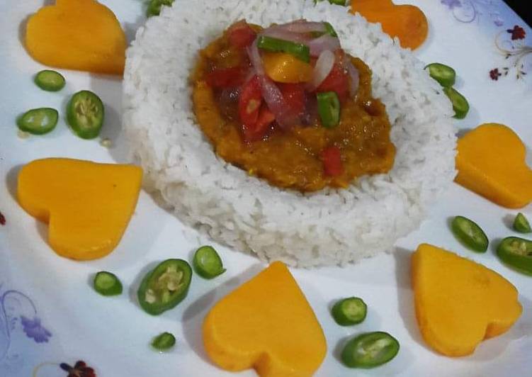Steps to Prepare Super Quick Homemade Daal chawal with mango salsaa