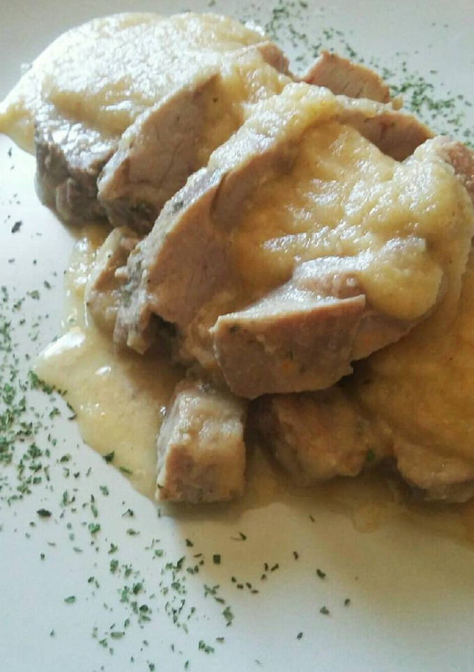 Una foto de Solomillo con salsa de manzana