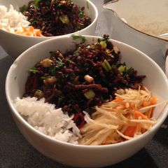 A picture of Crispy Asian Beef with a Crunchy Slaw.