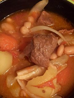 A picture of Beef Stew with White Beans and Vegetables.