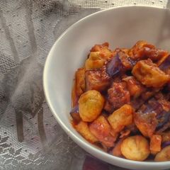 A picture of Eggplant Quail Eggs Tofu in Red Chillies and Sweet Soy Sauce.