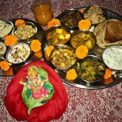 A picture of MahaAshtami Bhog Thali.
