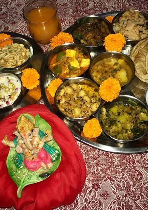 A picture of MahaAshtami Bhog Thali.
