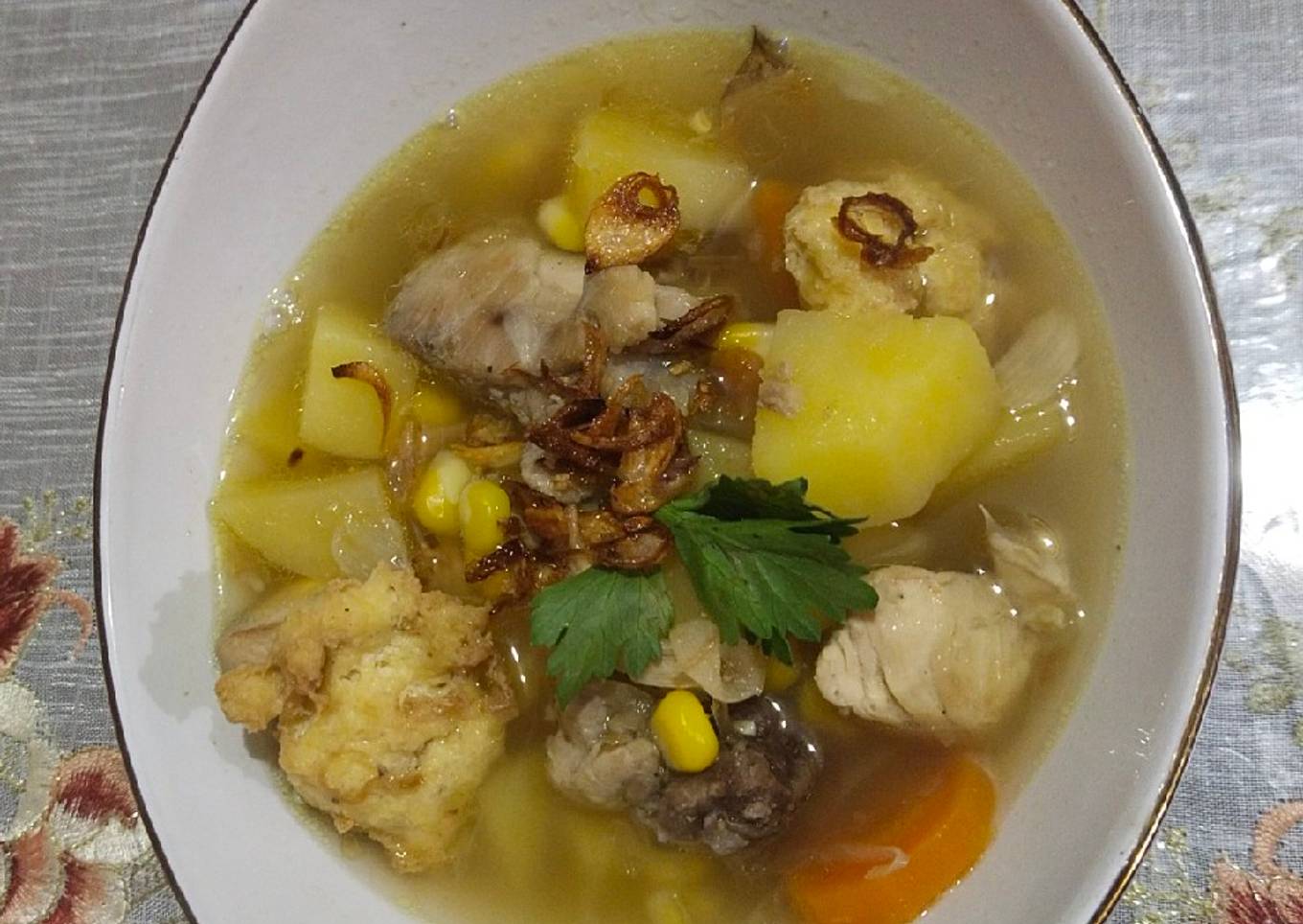 Sup ayam, jagung n tahu