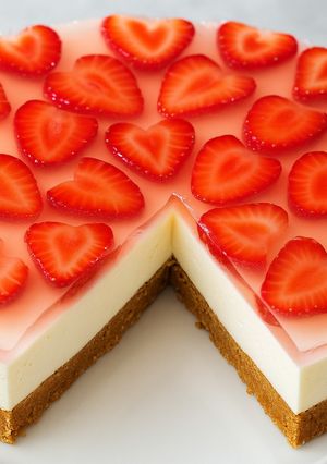 Una foto de Tarta fría de quesos, fresas y base de Lotus