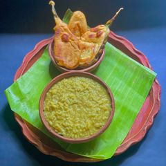 A picture of Arhar Dal Bhog special Khichudi for Durga Saptami.