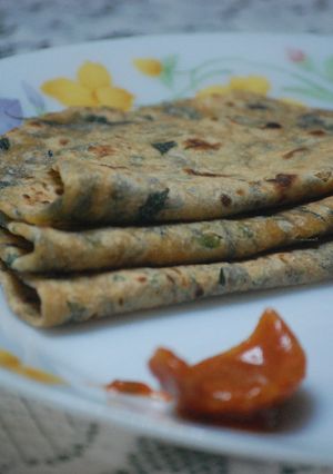 A picture of Methi(Fenugreek leaves) Paratha.