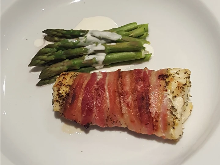 Easy Steps Prepare Recipes Roasted white fish wrapped in smoked bacon with asparagus the Awesome  Make You Drink.