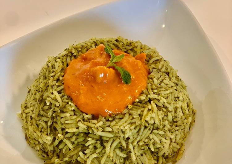 رز السبانخ مع صلصة دجاج بالكريمة 😋😋