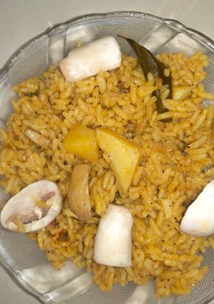 A picture of Mushroom Biryani.