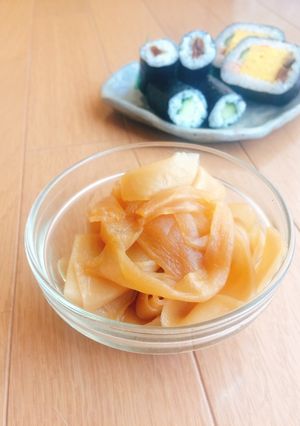 A picture of Kanpyo - simmered gourd for sushi roll.