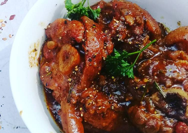 Pork shank in red wine and balsamic sauce