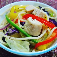 A picture of Protein packed spaghetti salad.