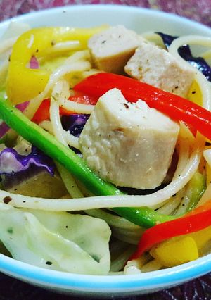 A picture of Protein packed spaghetti salad.