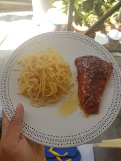 Foto resep Salmon Miso Steak with Spaghetti Aglio e Olio