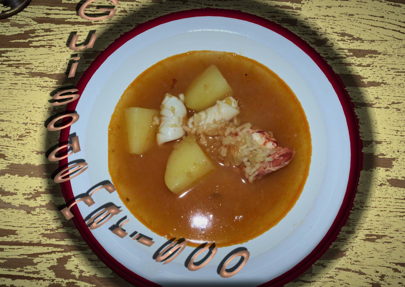 Guiso de marisco con langostinos y calamar