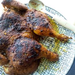A picture of Spatch cocked roast chicken.