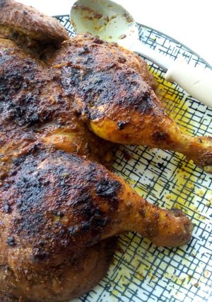 A picture of Spatch cocked roast chicken.