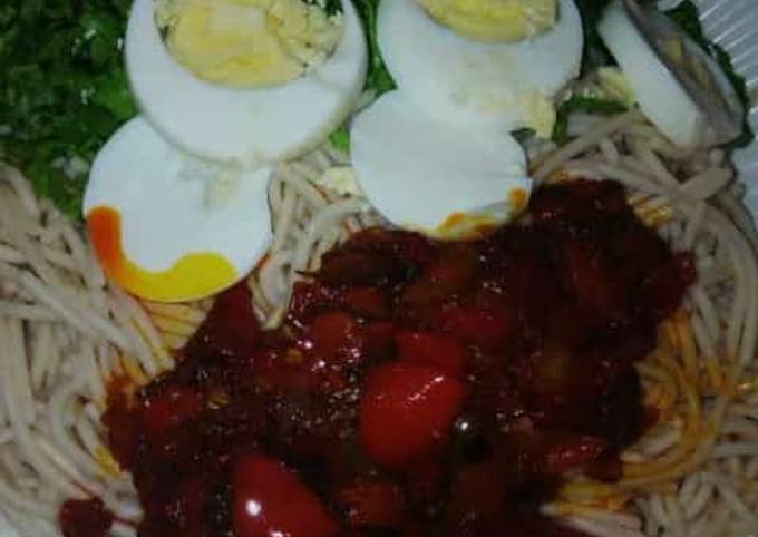 Taliya + stew with salad and eggs