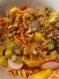 Ensalada de Pasta con Feta y Mango aderezada con mostaza y sirope de arroz !! (baja en fructosa)