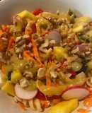 Ensalada de Pasta con Feta y Mango aderezada con mostaza y sirope de arroz !! (baja en fructosa)