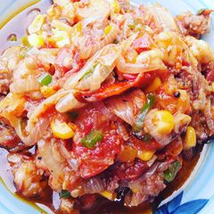 A picture of Shrimps and Minced Meat veggies sauce.