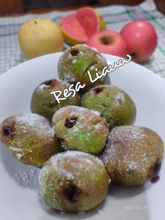 Foto resep Donat Bomboloni Pandan Blueberry • Water Roux