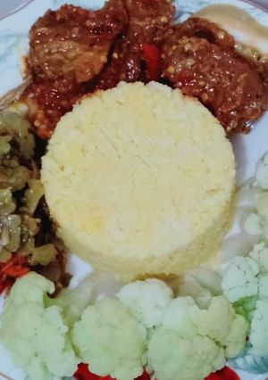 Foto resep Nasi Jagung oseng mercon, tumis pare dan bunga kol rebus