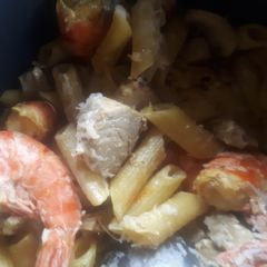 Tuna prawn and wild mushroom penne A picture of Tuna prawn and wild mushroom penne.