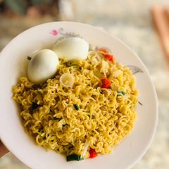 Simple noodles with boiled eggs A picture of Simple noodles with boiled eggs.