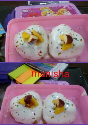 A picture of Fruit heart muffins made with wheat and oats.